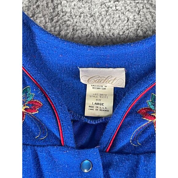 Cachet Robe Womens Large Blue Made In USA Vintage Embroidered Snap Sleepwear - Picture 6 of 11